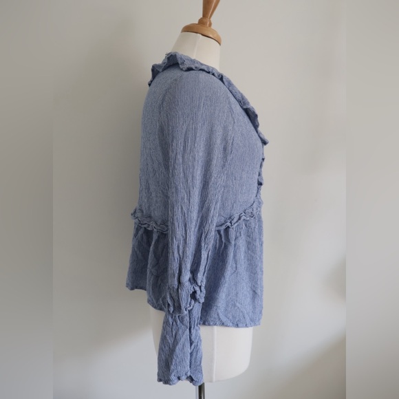 Blue American Eagle Ruffle Top with Bell Sleeves - Picture 3 of 9